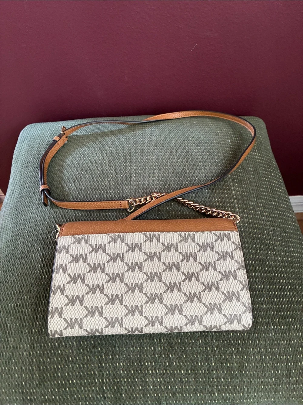 Michael Kors Brown & Cream MK Logo Crossbody Bag